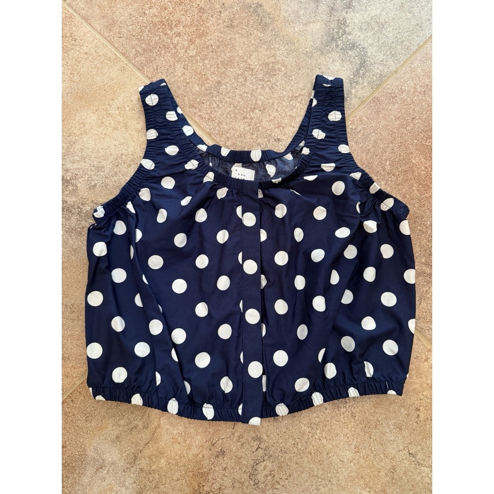 Women's A New Day Button Front Tank Top Navy Blue & White Polka Dots Small NWT